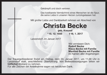 Anzeige von Christa Becke von MGO