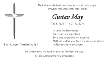 Anzeige von Gustav May von MGO