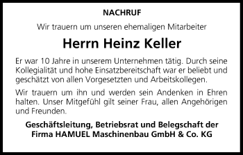 Anzeige von Heinz Keller von MGO
