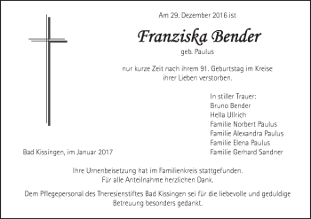 Anzeige von Franziska Bender von MGO