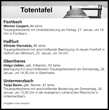 Anzeige von Totentafel vom 25.01.2017 von MGO