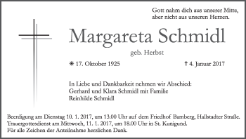 Anzeige von Margareta Schmidl von MGO
