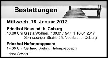 Anzeige von Bestattungen vom 18.01.2017 von MGO