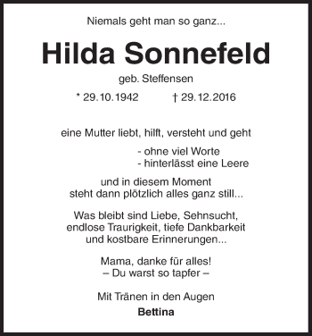 Anzeige von Hilda Sonnefeld von MGO
