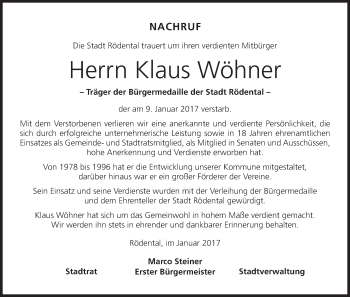 Anzeige von Klaus Wöhner von MGO