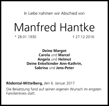 Anzeige von Manfred Hantke von MGO