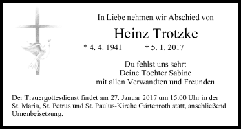 Anzeige von Heinz Trotzke von MGO