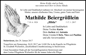 Anzeige von Mathilde Beiergrößlein von MGO