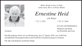 Anzeige von Ernestine Heid von MGO