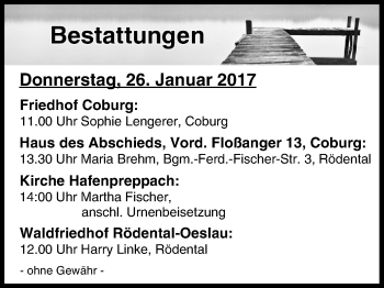 Anzeige von Bestattungen vom 26.01.2017 von MGO