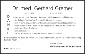 Anzeige von Gerhard Gremer von MGO