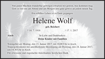 Anzeige von Helene Wolf von MGO