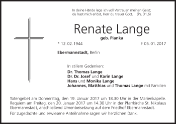 Anzeige von Renate Lange von MGO