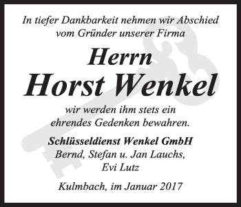 Anzeige von Horst Wenkel von MGO