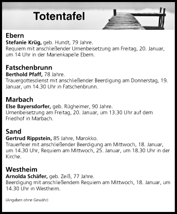 Anzeige von Totentafel vom 18.01.2017 von MGO