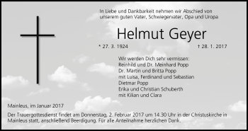 Anzeige von Helmut Geyer von MGO