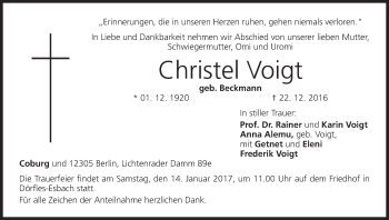 Anzeige von Christel Voigt von MGO