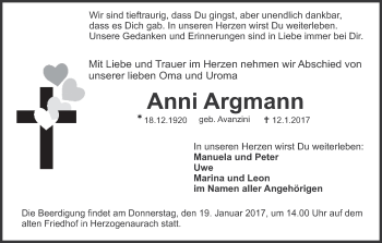 Anzeige von Anni Argmann von MGO
