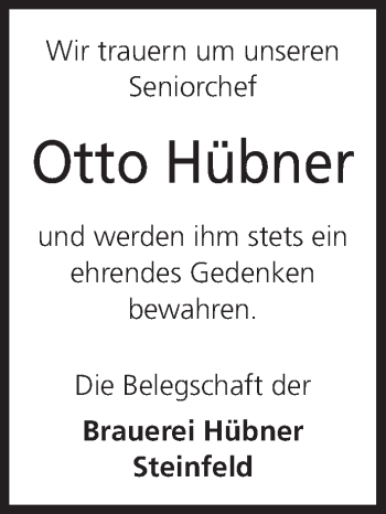 Anzeige von Otto Hübner von MGO