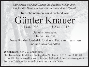 Anzeige von Günter Knauer von MGO