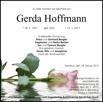 Anzeige von Gerda Hoffmann von MGO