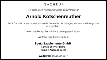 Anzeige von Arnold Kotschenreuther von MGO