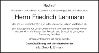 Anzeige von Friedrich Lehmann von MGO