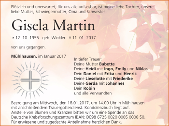 Anzeige von Gisela Martin von MGO