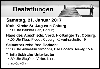 Anzeige von Bestattungen vom 21.01.2017 von MGO