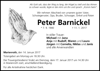 Anzeige von Peter Barnickel von MGO