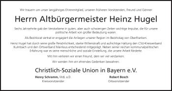 Anzeige von Heinz Hugel von MGO
