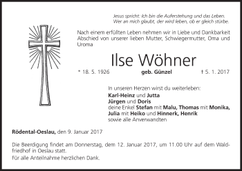 Anzeige von Ilse Wöhner von MGO