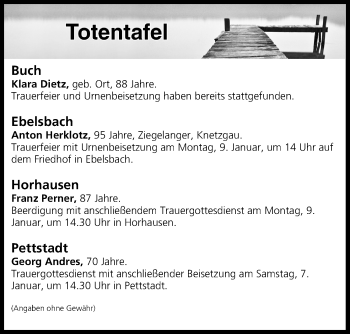 Anzeige von Totentafel vom 06.01.2017 von MGO