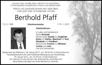 Anzeige von Berthold Pfaff von MGO