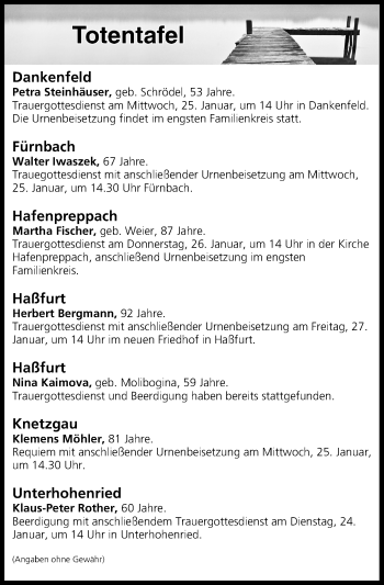 Anzeige von Totentafel vom 24.01.2017 von MGO