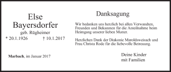 Anzeige von Else Bayersdorfer von MGO