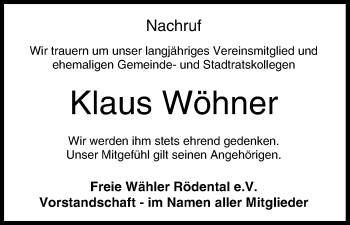 Anzeige von Klaus Wöhner von MGO