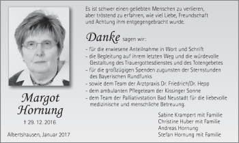 Anzeige von Margot Hornung von MGO