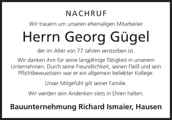 Anzeige von Georg Gügel von MGO