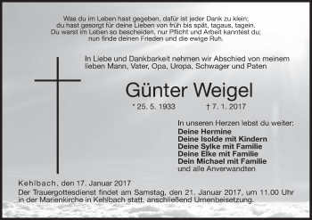 Anzeige von Günter Weigel von MGO