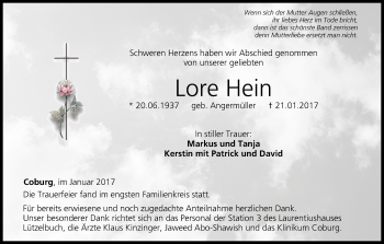 Anzeige von Lore Hein von MGO