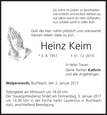 Anzeige von Heinz Keim von MGO