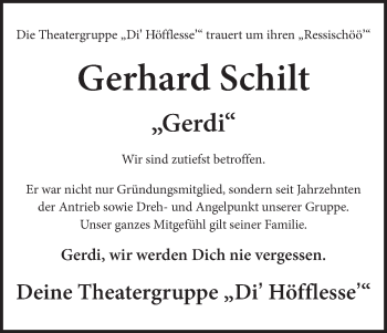 Anzeige von Gerhard Schilt von MGO