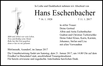 Anzeige von Hans Eschenbacher von MGO