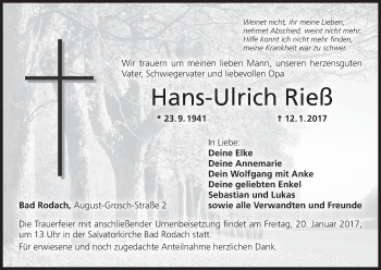 Anzeige von Hans-Ulrich Rieß von MGO