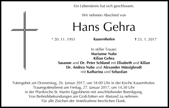 Anzeige von Hans Gehra von MGO