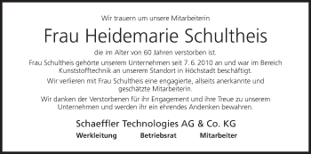 Anzeige von Heidemarie Schultheis von MGO