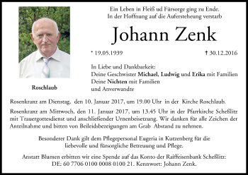 Anzeige von Johann Zenk von MGO