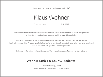 Anzeige von Klaus Wöhner von MGO