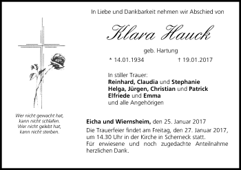 Anzeige von Klara Hauck von MGO